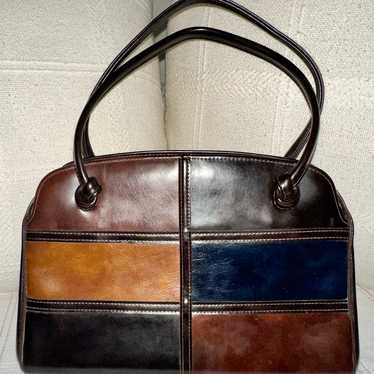 Vintage Patchwork Checkered Faux Leather Shoulder 