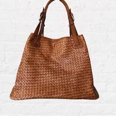 Valentina Woven Leather Tote Handbag - image 1