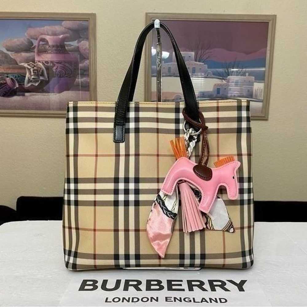 BURBERRY Nova Check Canvas Leather Handbag - image 1