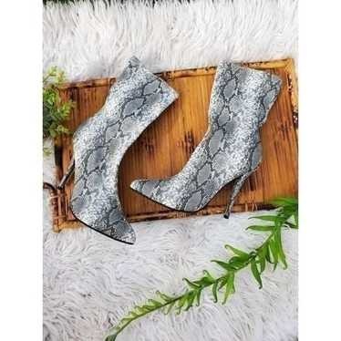 Wild Diva  Grey Pythan Print Ankle Pointed Toe Boo