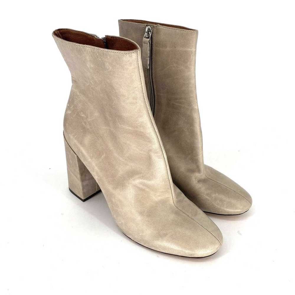 Gianni Bini Gray Taupe Leather Block Heeled Boots… - image 1