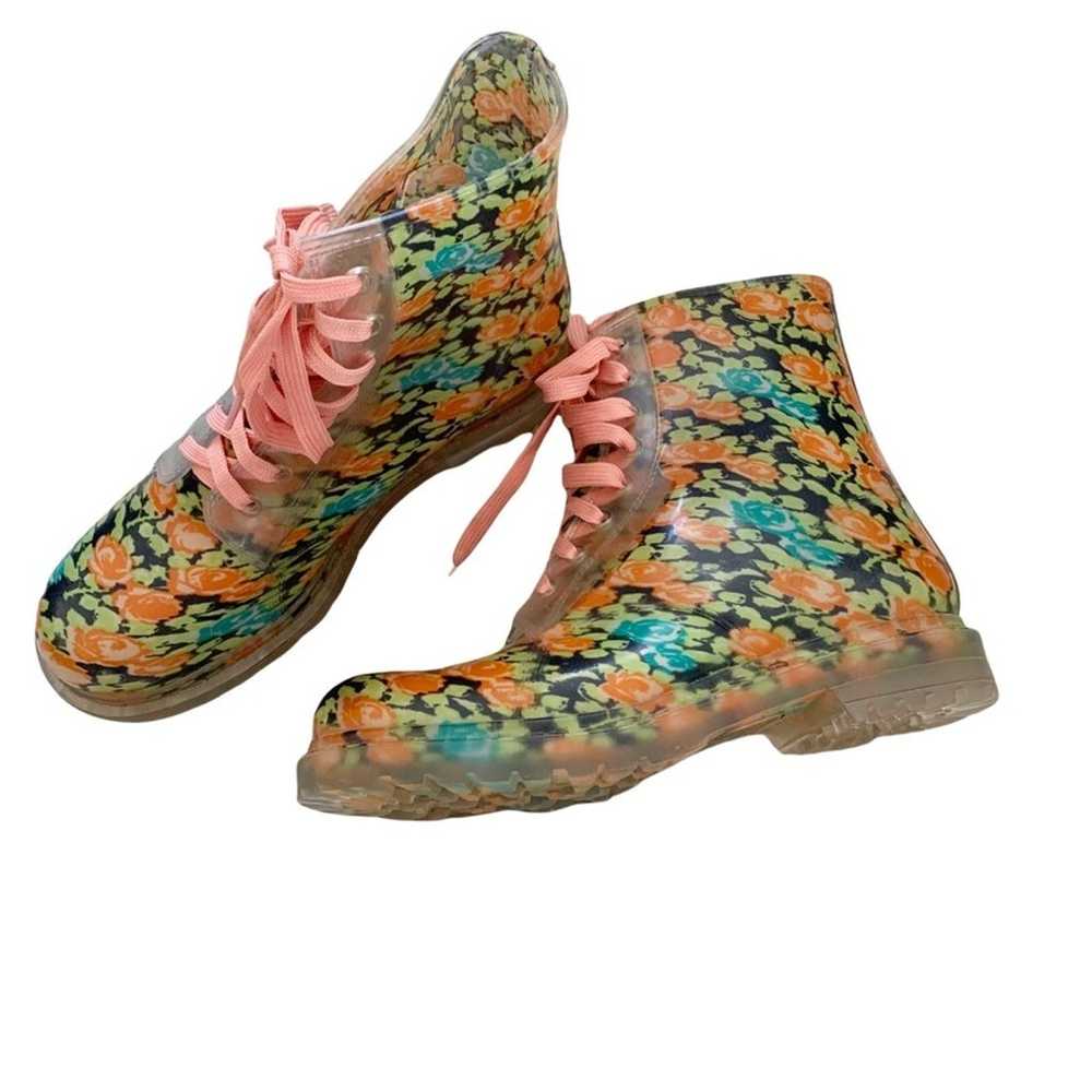 Bongo Mardo Floral Vinyl Lace Up Combat Boots Siz… - image 2