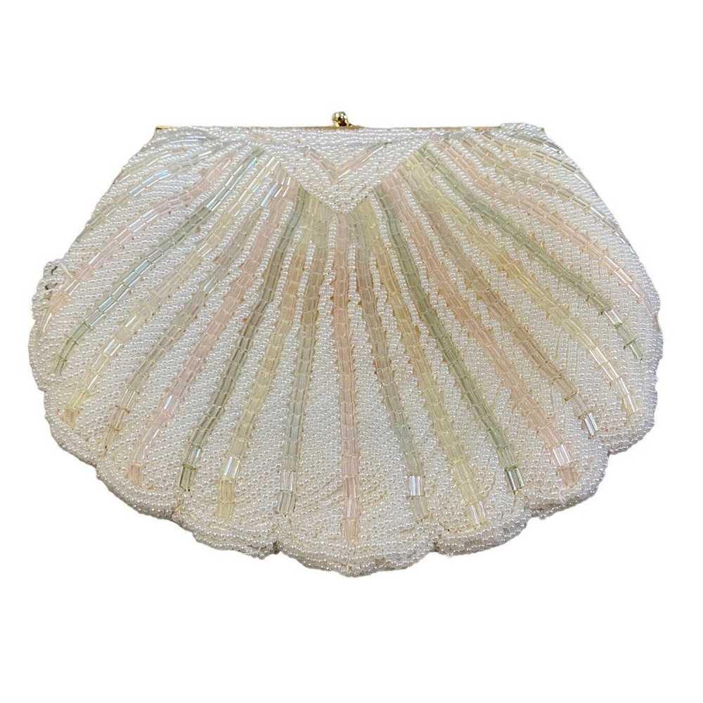 Antique Vintage 1950s Pearl Beaded Seashell Fancy… - image 2