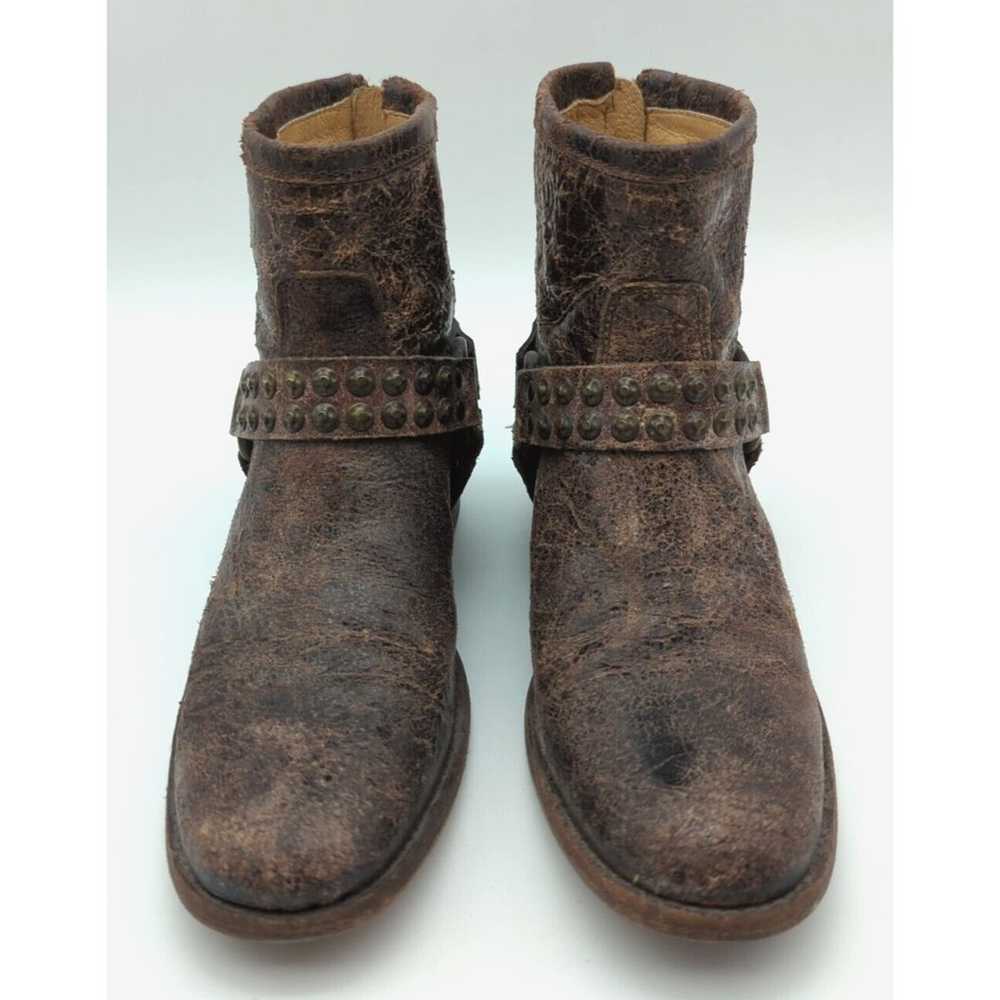 Frye Phillip Harness Distressed Brown Leather Zip… - image 2