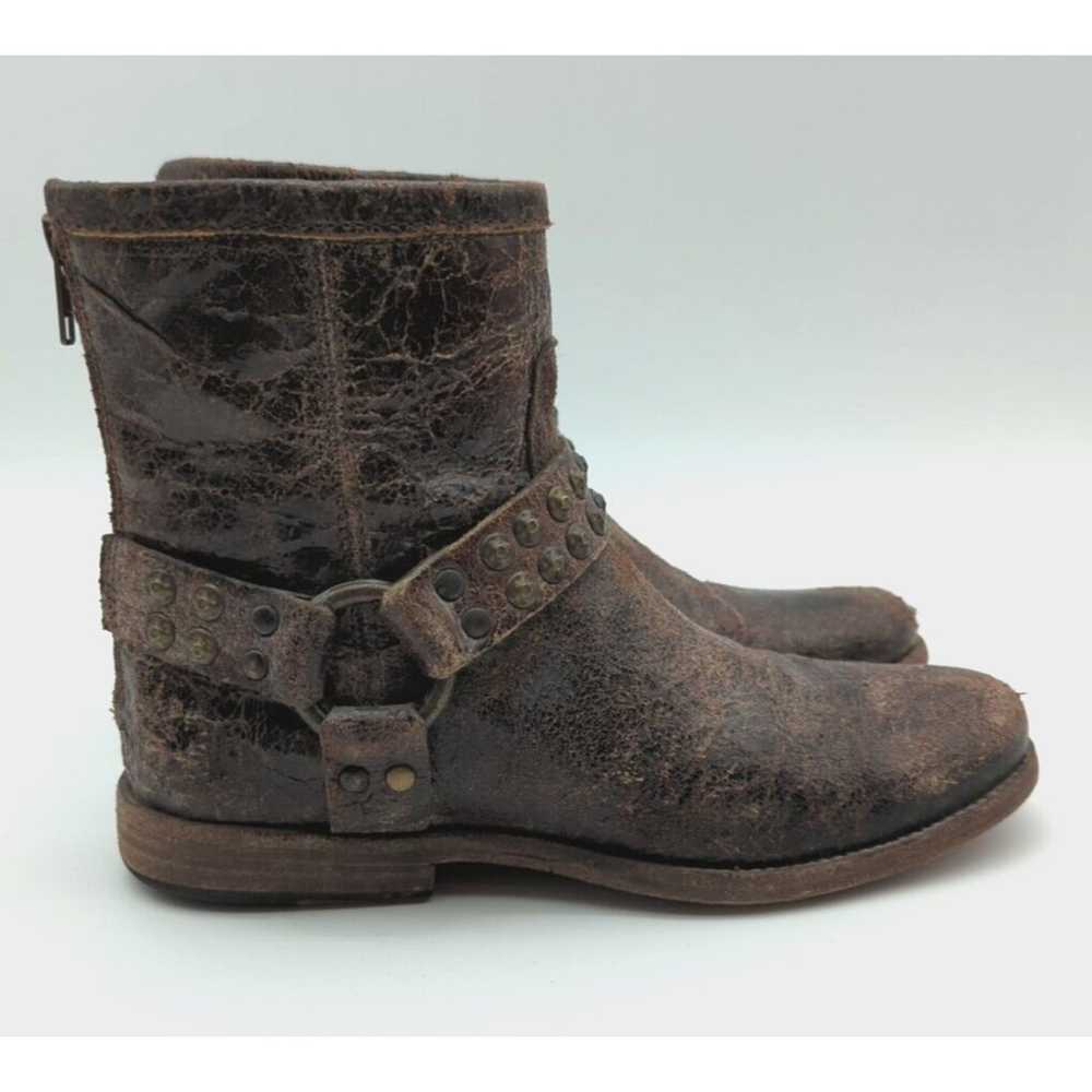 Frye Phillip Harness Distressed Brown Leather Zip… - image 5