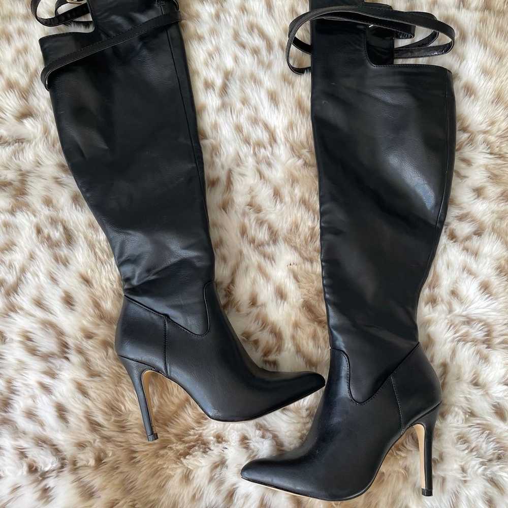 Black Strappy Over-The-Knee Stiletto Boots - image 1