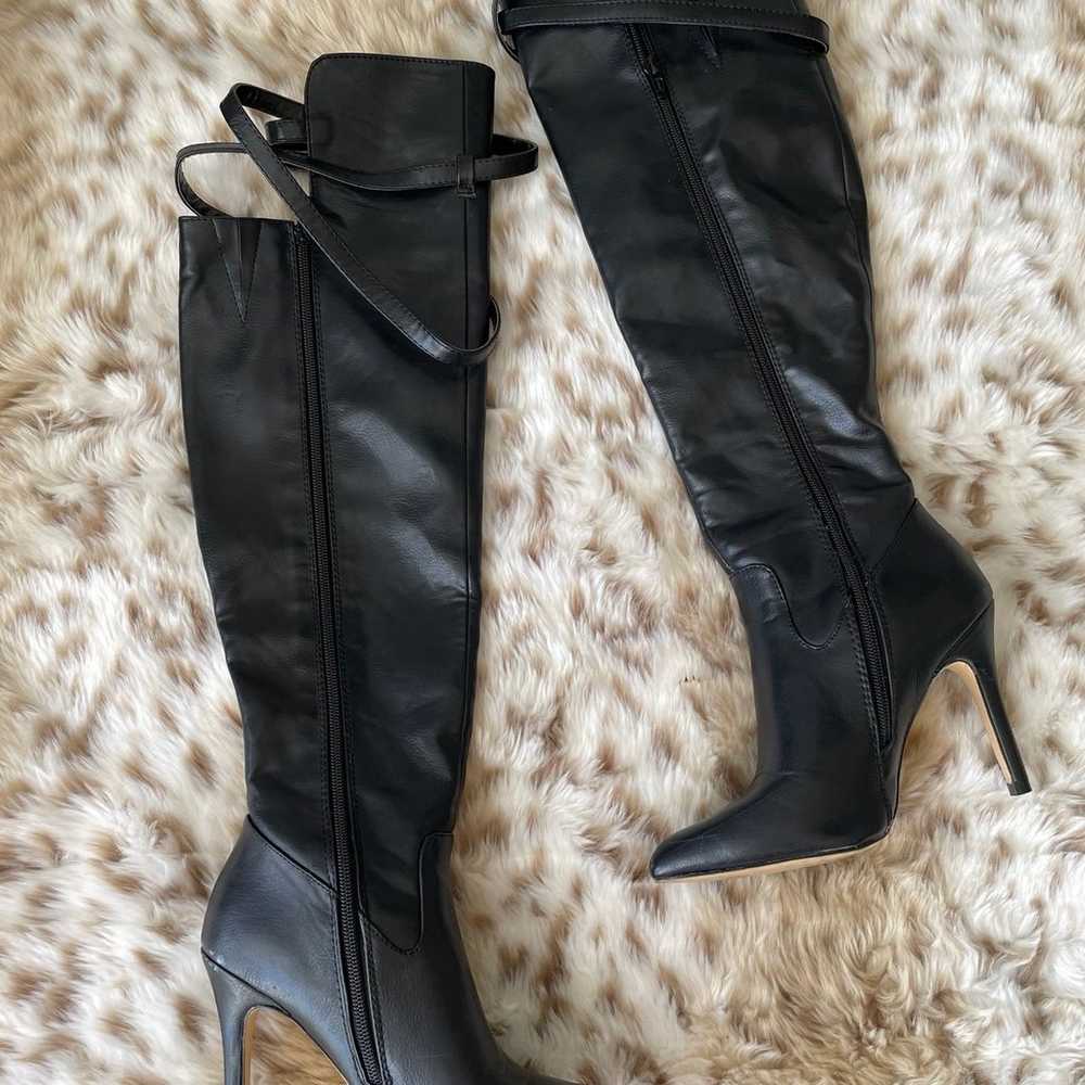 Black Strappy Over-The-Knee Stiletto Boots - image 5