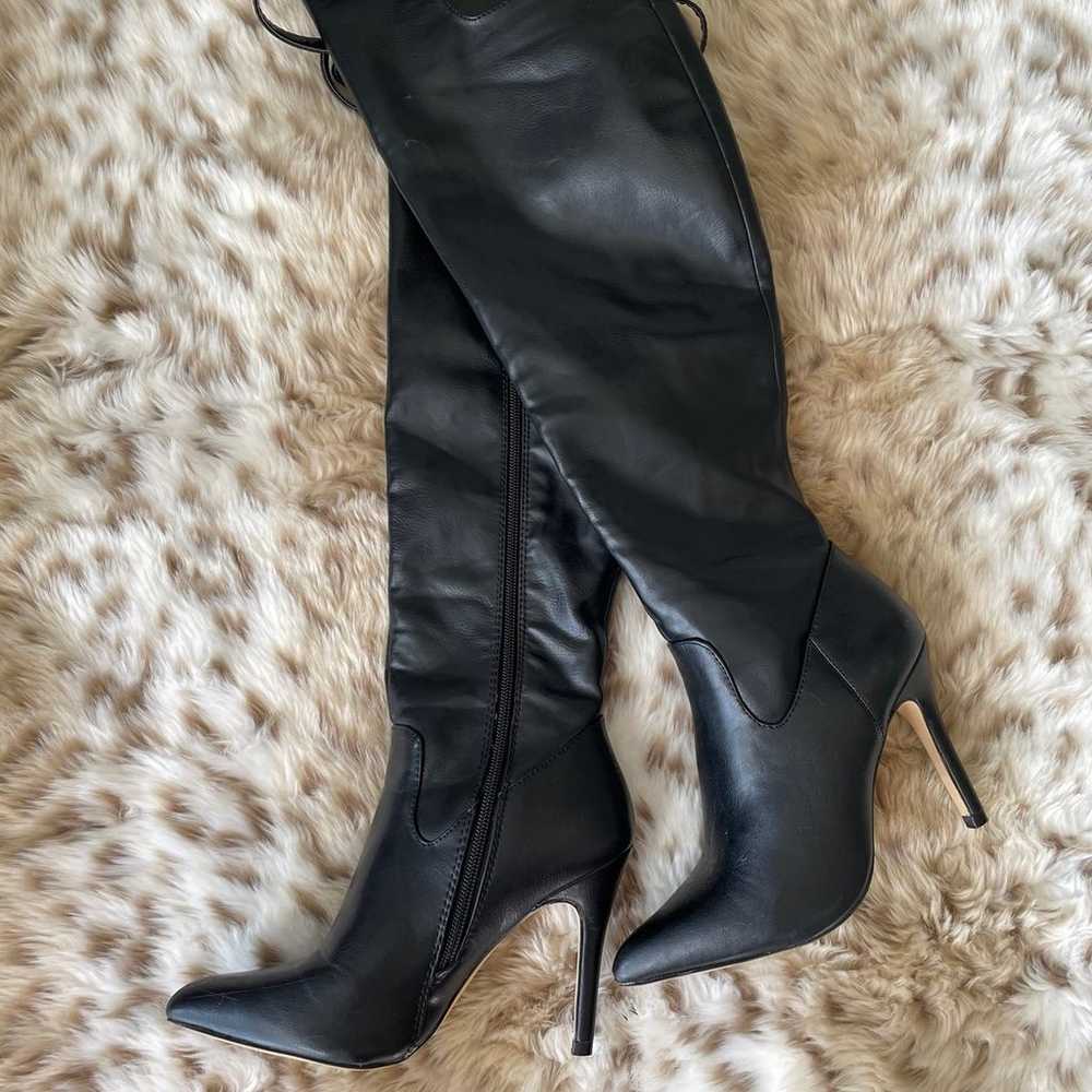 Black Strappy Over-The-Knee Stiletto Boots - image 6