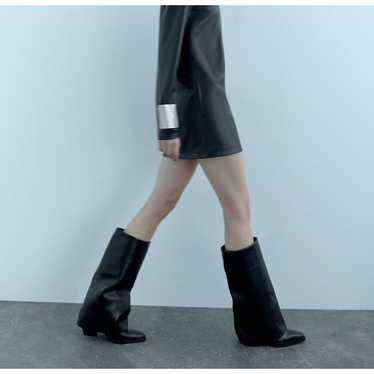 Zara Black Slouchy Heeled Knee High Gaiter Boots E