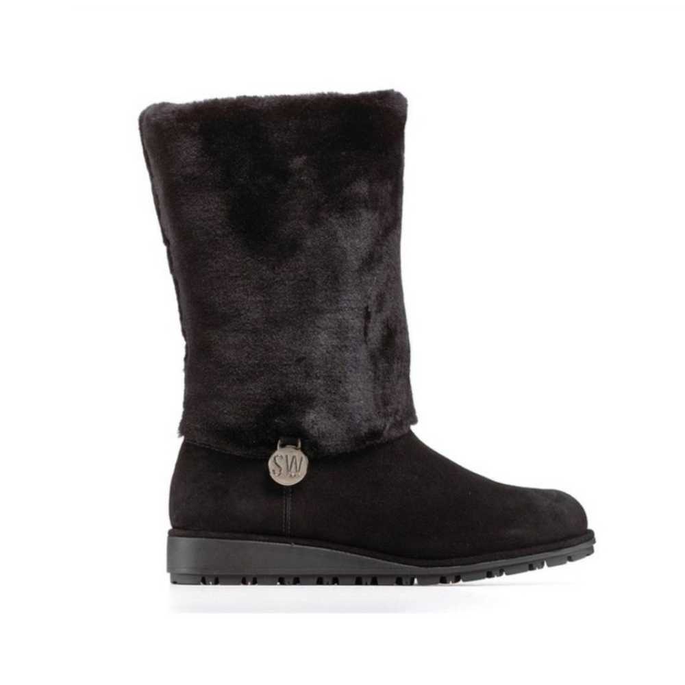 Stuart Weitzman Black Furever Faux Fur Suede Boots - image 1