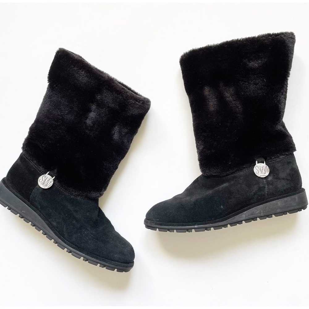 Stuart Weitzman Black Furever Faux Fur Suede Boots - image 3