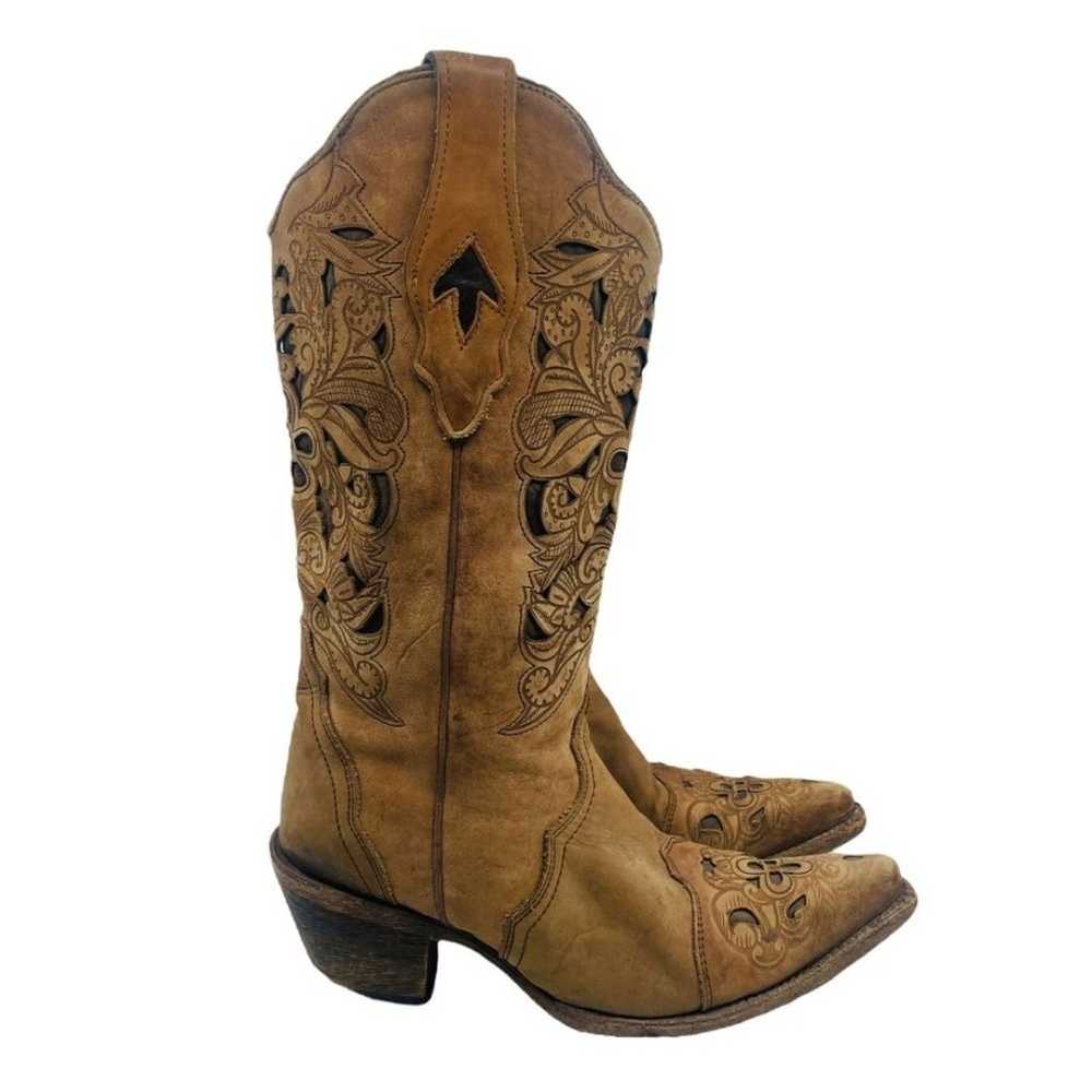 Antique Saddle Brushed Laser Corral Cowgirl Boots… - image 2