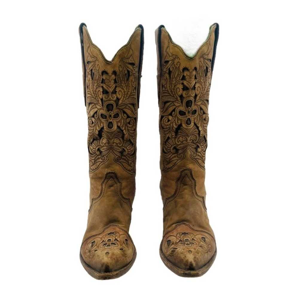 Antique Saddle Brushed Laser Corral Cowgirl Boots… - image 3