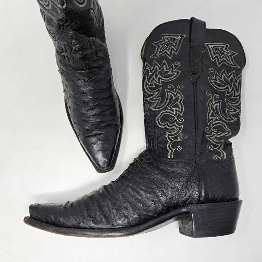 LUCCHESE 1883 BLACK OSTRICH GOAT LEATHER COWBOY W… - image 1