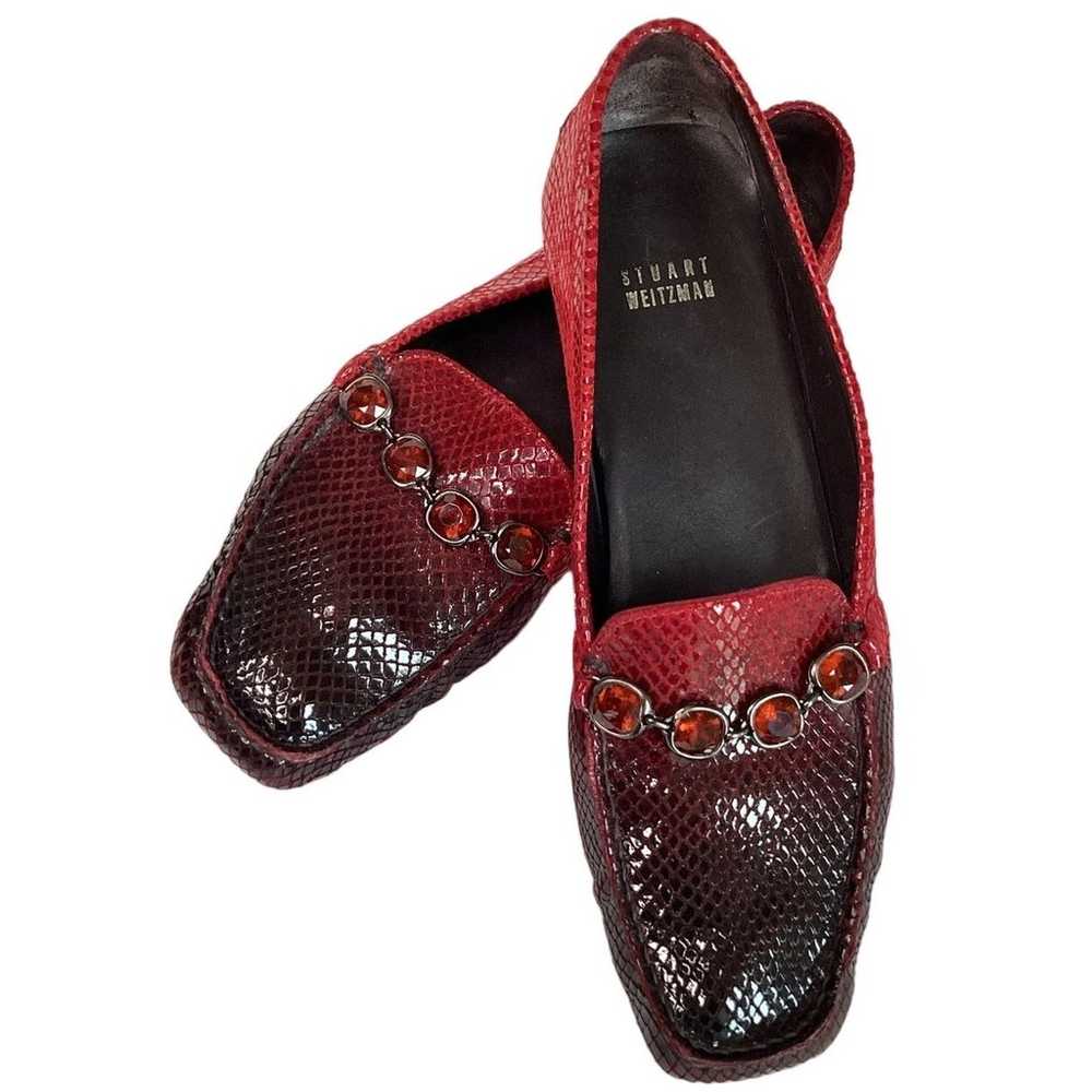 Stuart Weitzman Snakeskin Print Leather Red Jewel… - image 10