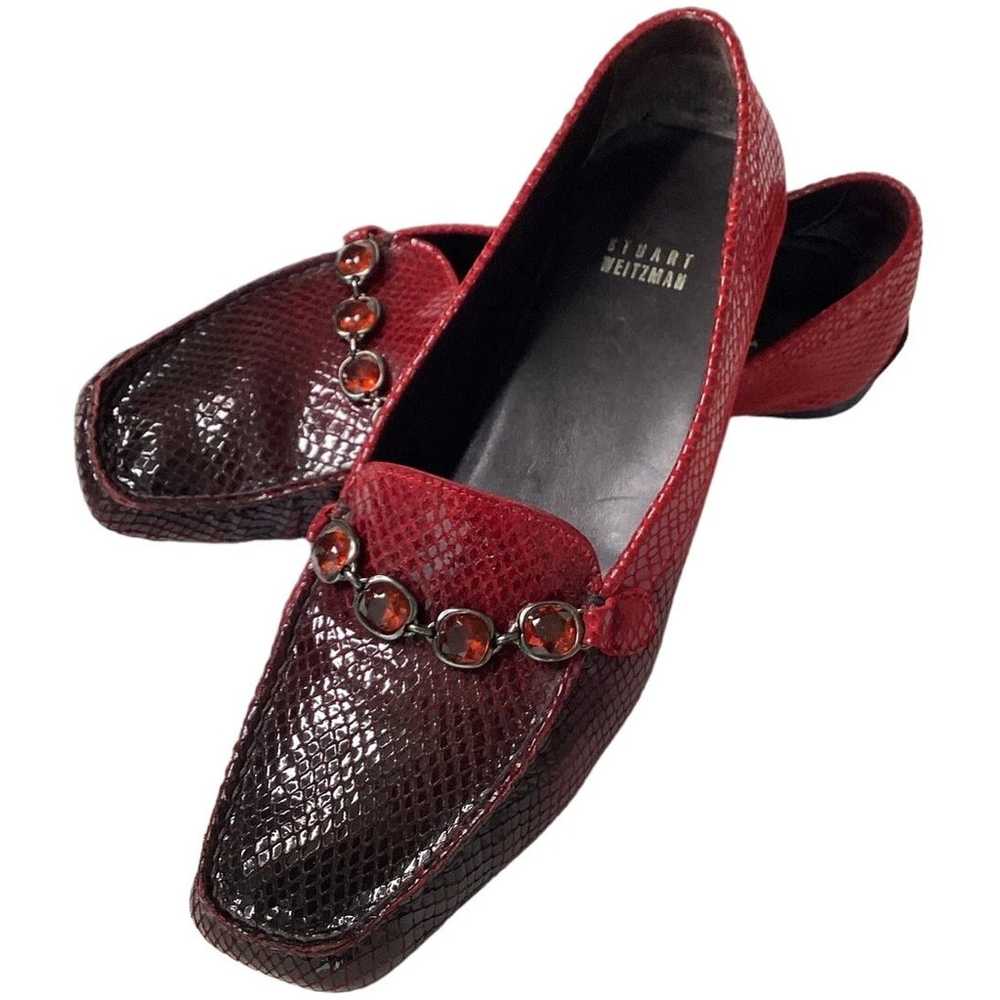 Stuart Weitzman Snakeskin Print Leather Red Jewel… - image 1