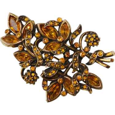 Fabulous HOLLYCRAFT Amber Rhinestone Brooch - Copr