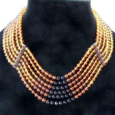 Fabulous 6-Strand Amber Color & Red Bead Necklace… - image 1