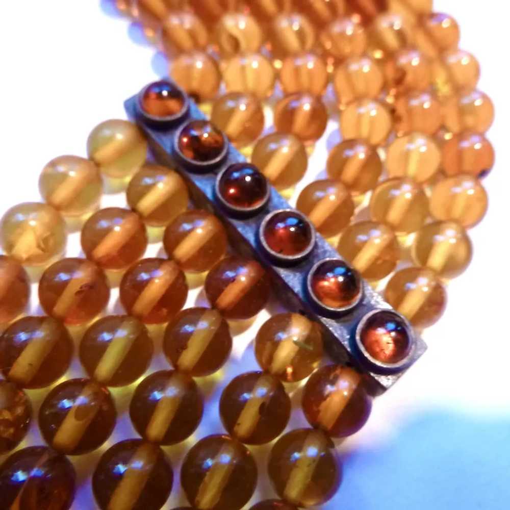 Fabulous 6-Strand Amber Color & Red Bead Necklace… - image 3