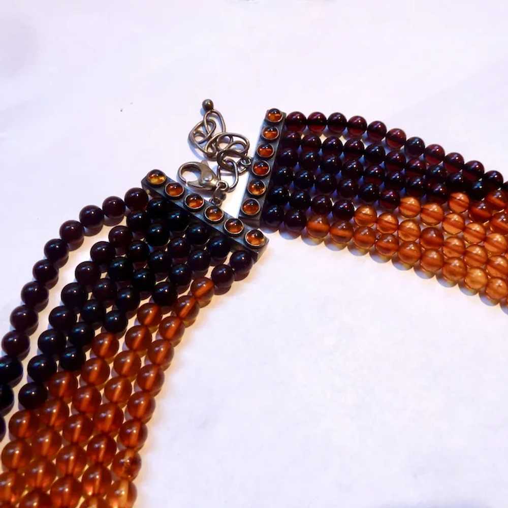 Fabulous 6-Strand Amber Color & Red Bead Necklace… - image 5