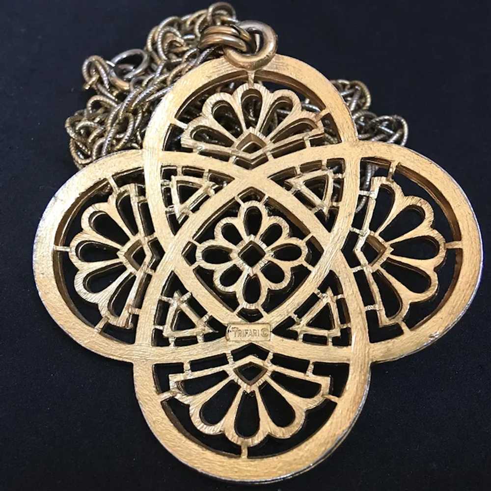 Crown Trifari Large Maltese Cross Pendant Necklace - image 11