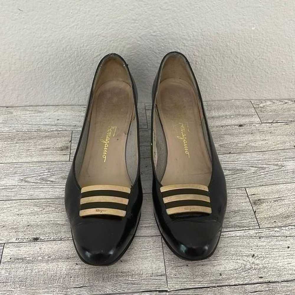 Salvatore Ferragamo Vintage Black Low Heels Size 7 - image 1