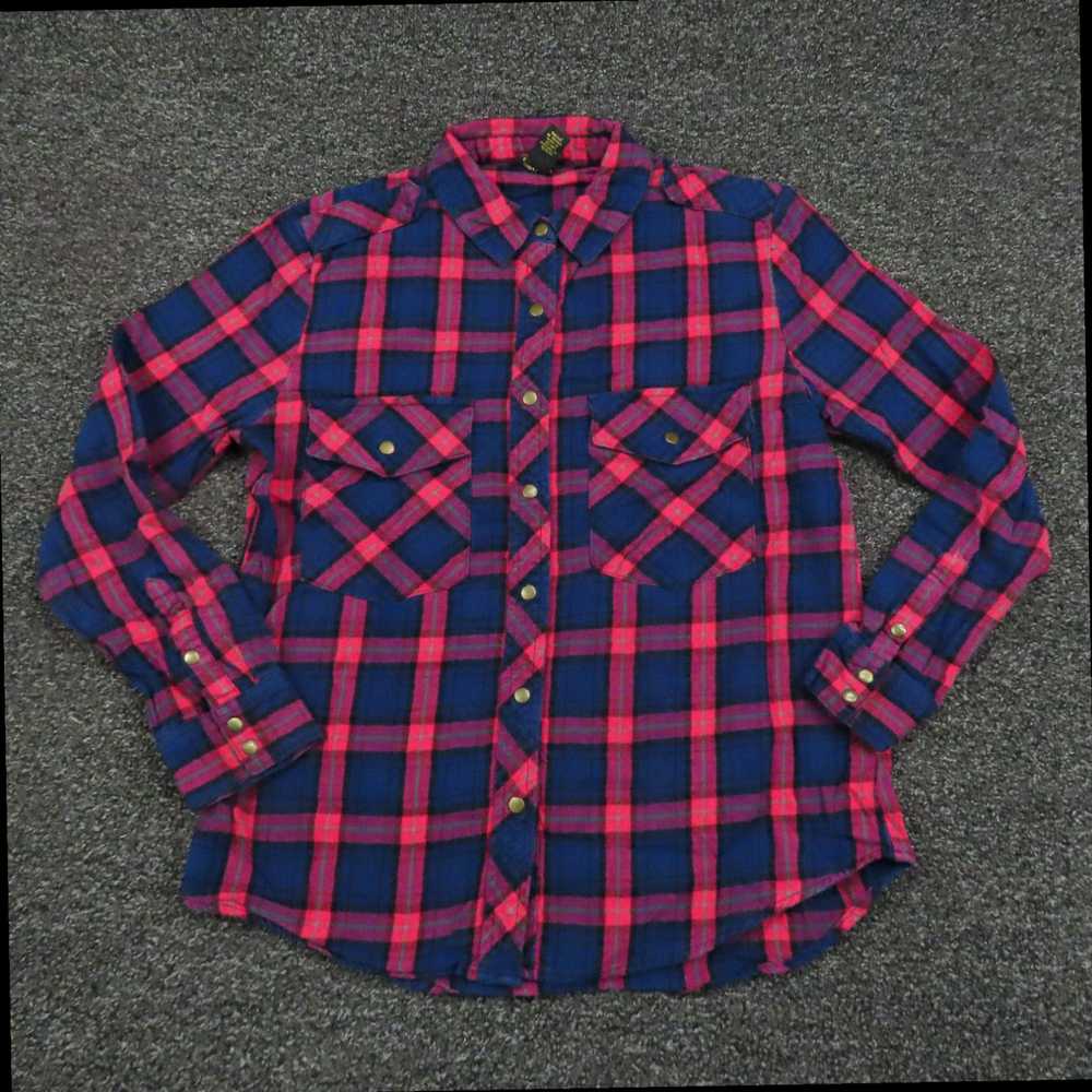 Forever 21 Womens Small Red and Blue Plaid Snap B… - image 1