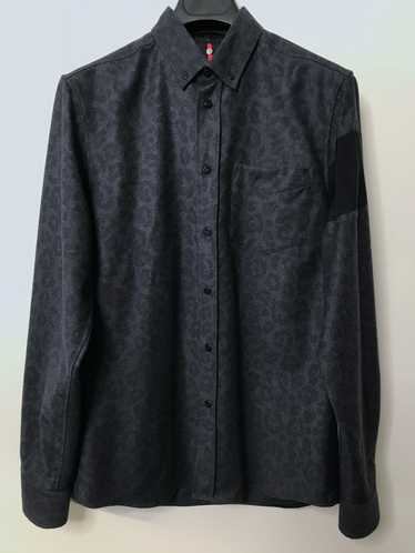 Oamc Dark Blue Leopard Print Wool Button Up Pocket