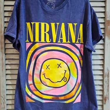 NIRVANA VINTAGE STYLE T-SHIRT M Blue Distressed D… - image 1