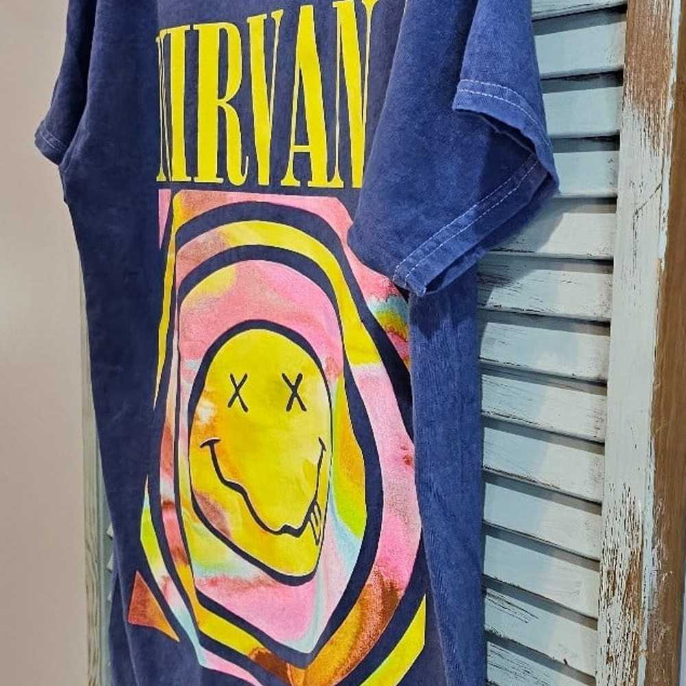 NIRVANA VINTAGE STYLE T-SHIRT M Blue Distressed D… - image 2