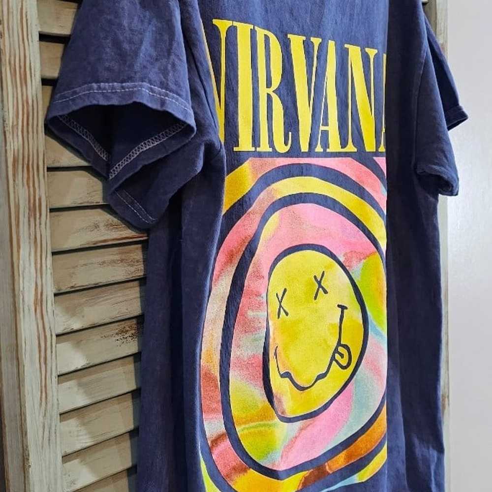 NIRVANA VINTAGE STYLE T-SHIRT M Blue Distressed D… - image 3