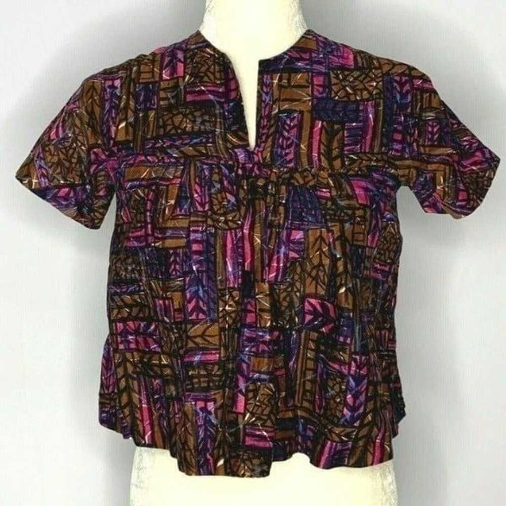 Vintage 60s Babydoll Shirt S Pink Brown - image 1