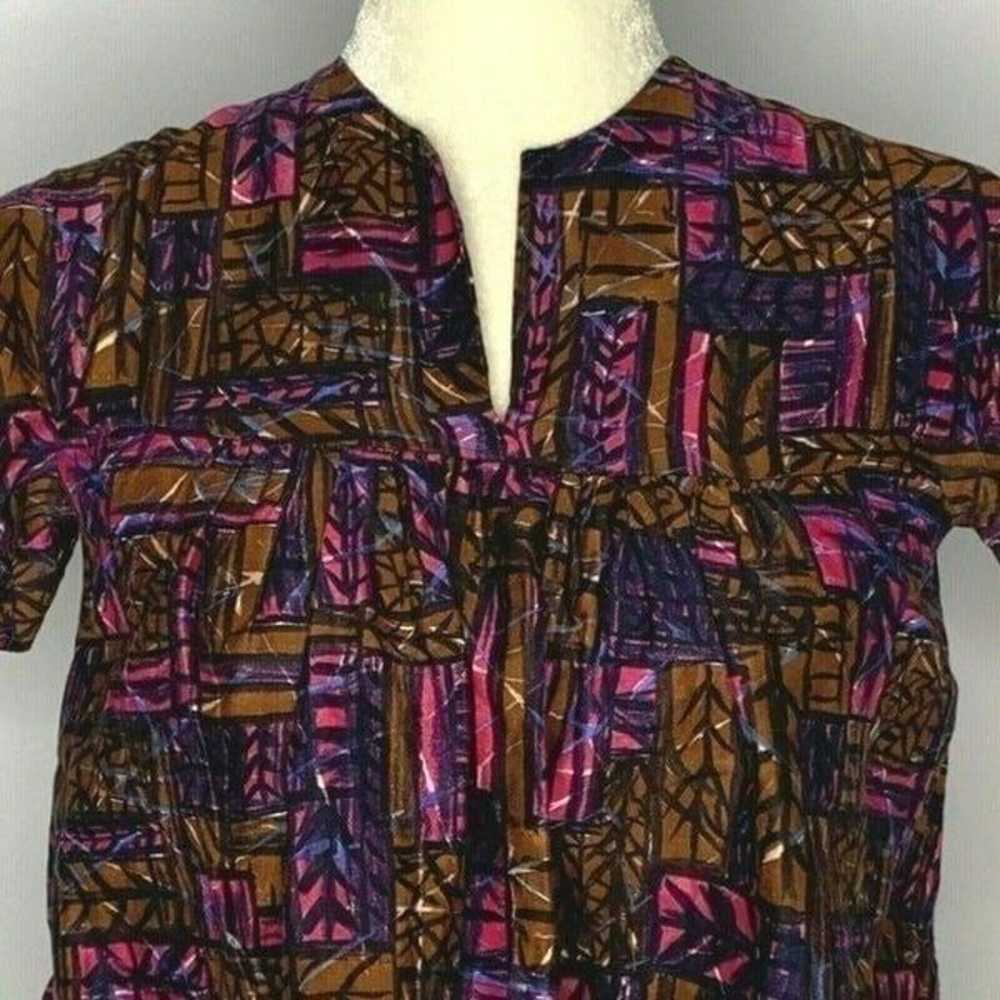 Vintage 60s Babydoll Shirt S Pink Brown - image 2