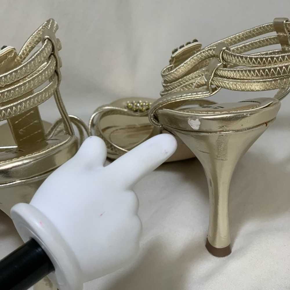 Gold Strappy Sandals Heels Women's 10 Rhinestones… - image 11