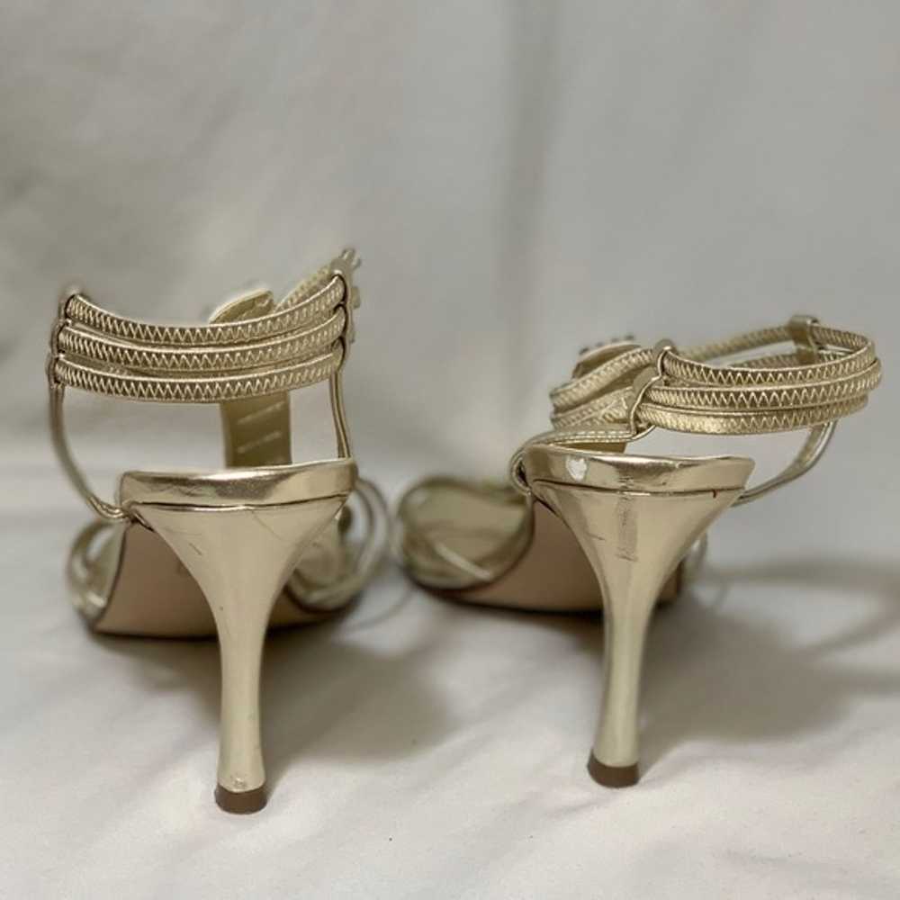 Gold Strappy Sandals Heels Women's 10 Rhinestones… - image 2