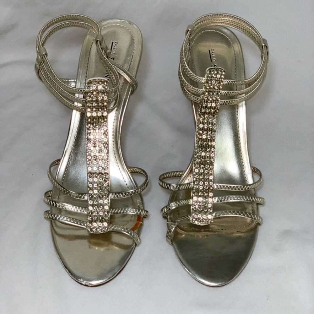 Gold Strappy Sandals Heels Women's 10 Rhinestones… - image 3