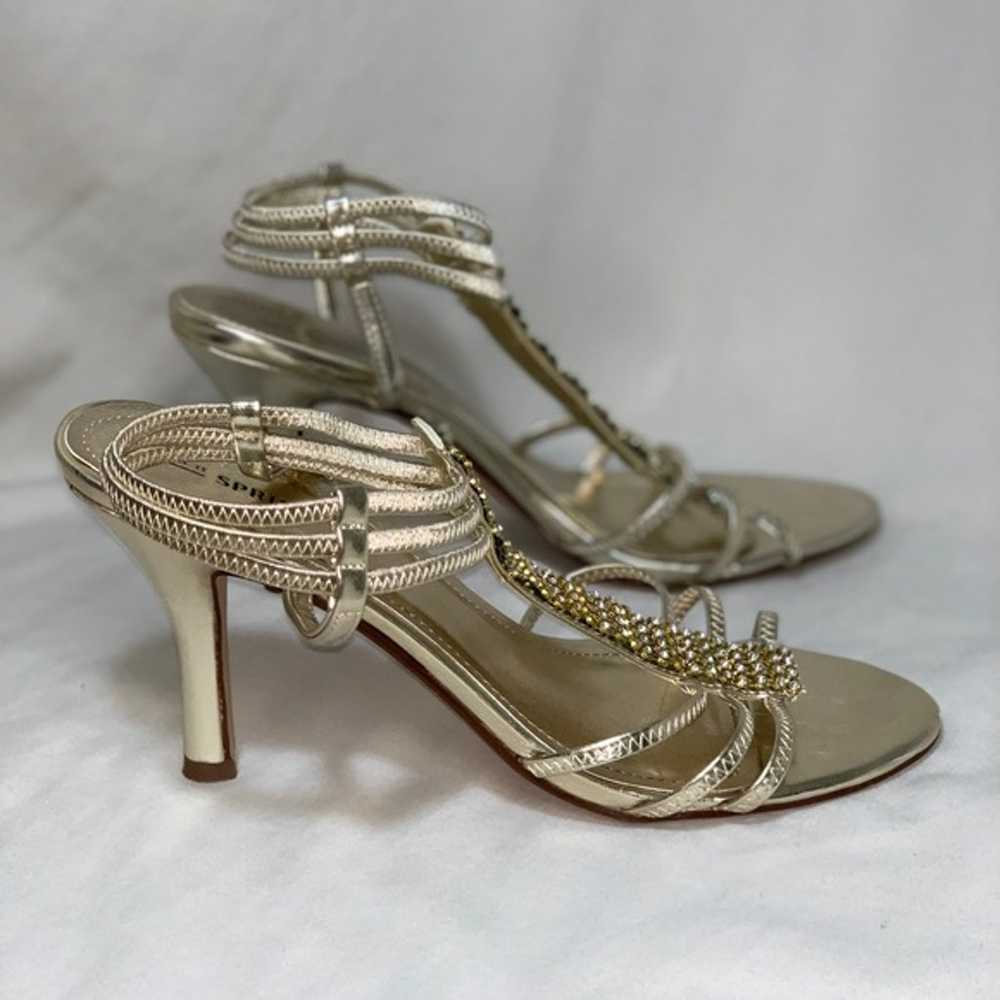 Gold Strappy Sandals Heels Women's 10 Rhinestones… - image 4