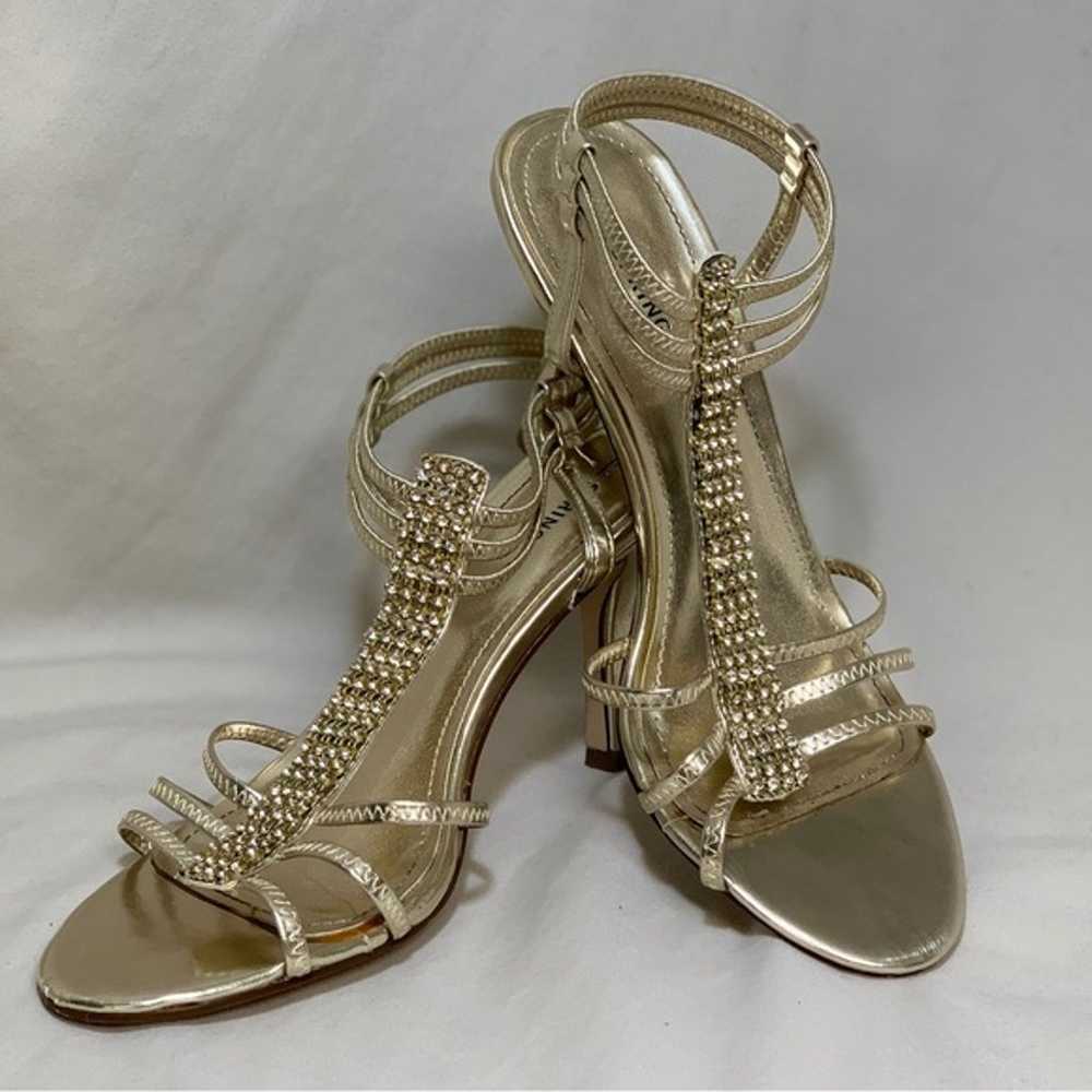 Gold Strappy Sandals Heels Women's 10 Rhinestones… - image 9