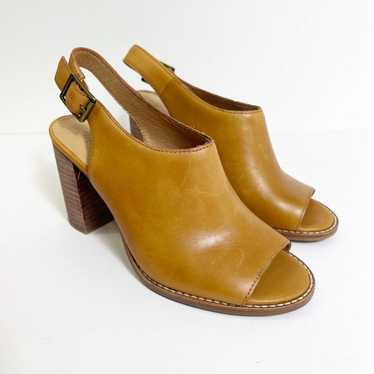 Madewell The Cary Block Heel Peep Toe Tan Leather… - image 1