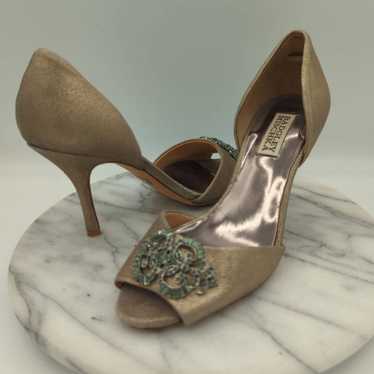 Badgley Mischka Salsa Shoes Leather Gold Open Toe… - image 1