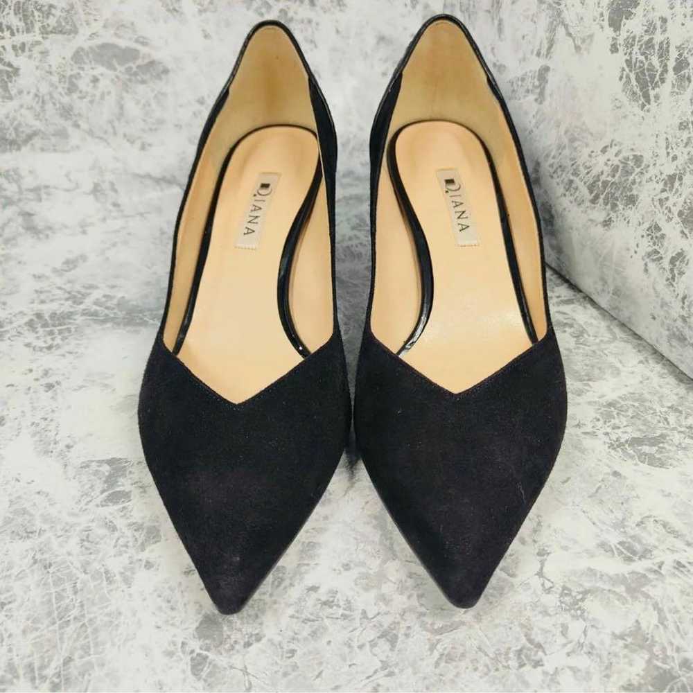 DIANA (24.5) Suede Glitter Pumps Black V-Cut - image 2