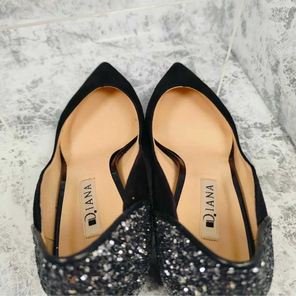 DIANA (24.5) Suede Glitter Pumps Black V-Cut - image 5