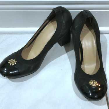 Tory Burch Black Leather cap toe Block Heels - image 1