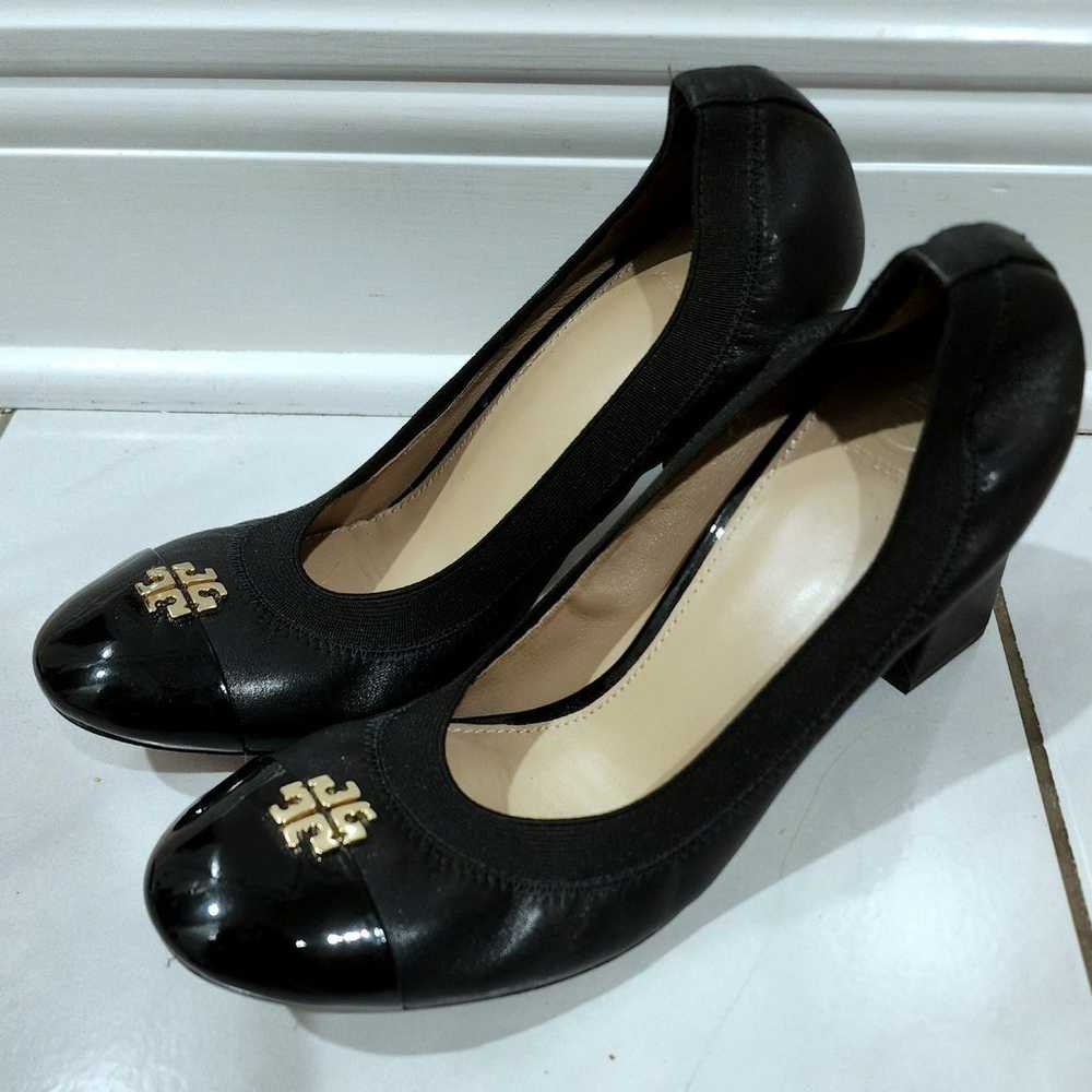 Tory Burch Black Leather cap toe Block Heels - image 2