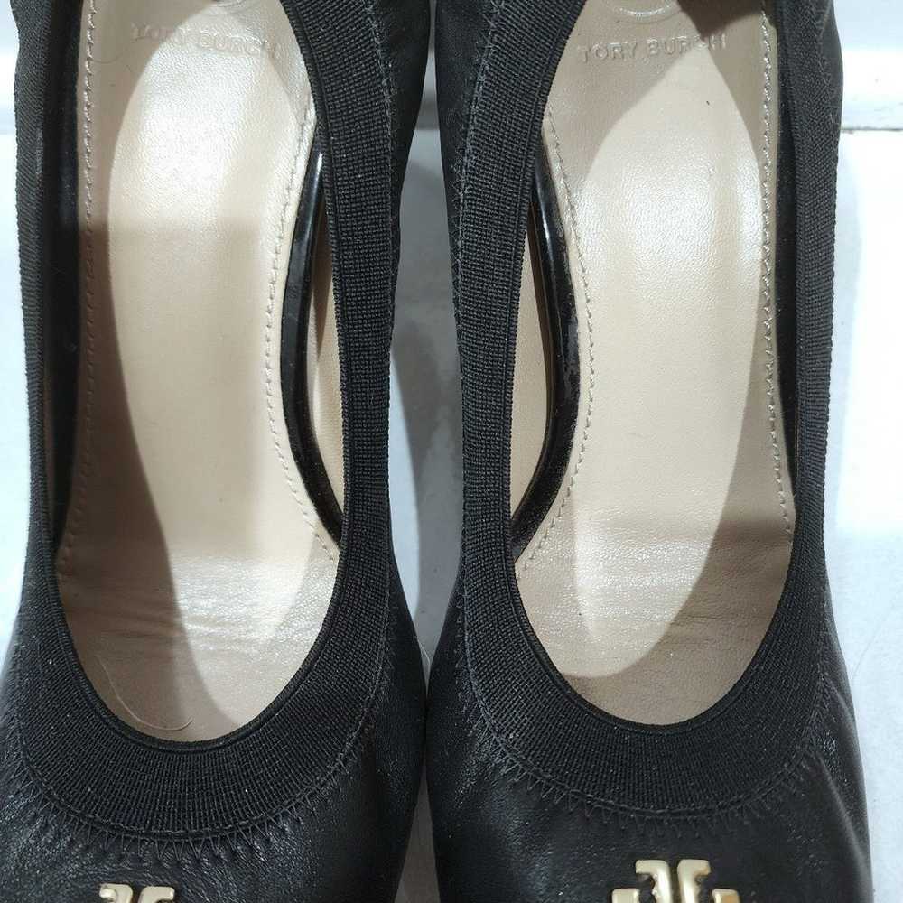 Tory Burch Black Leather cap toe Block Heels - image 5