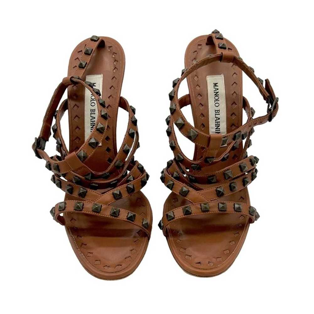 Manolo Blahnik Leather Studded Sandals - 8 - image 2