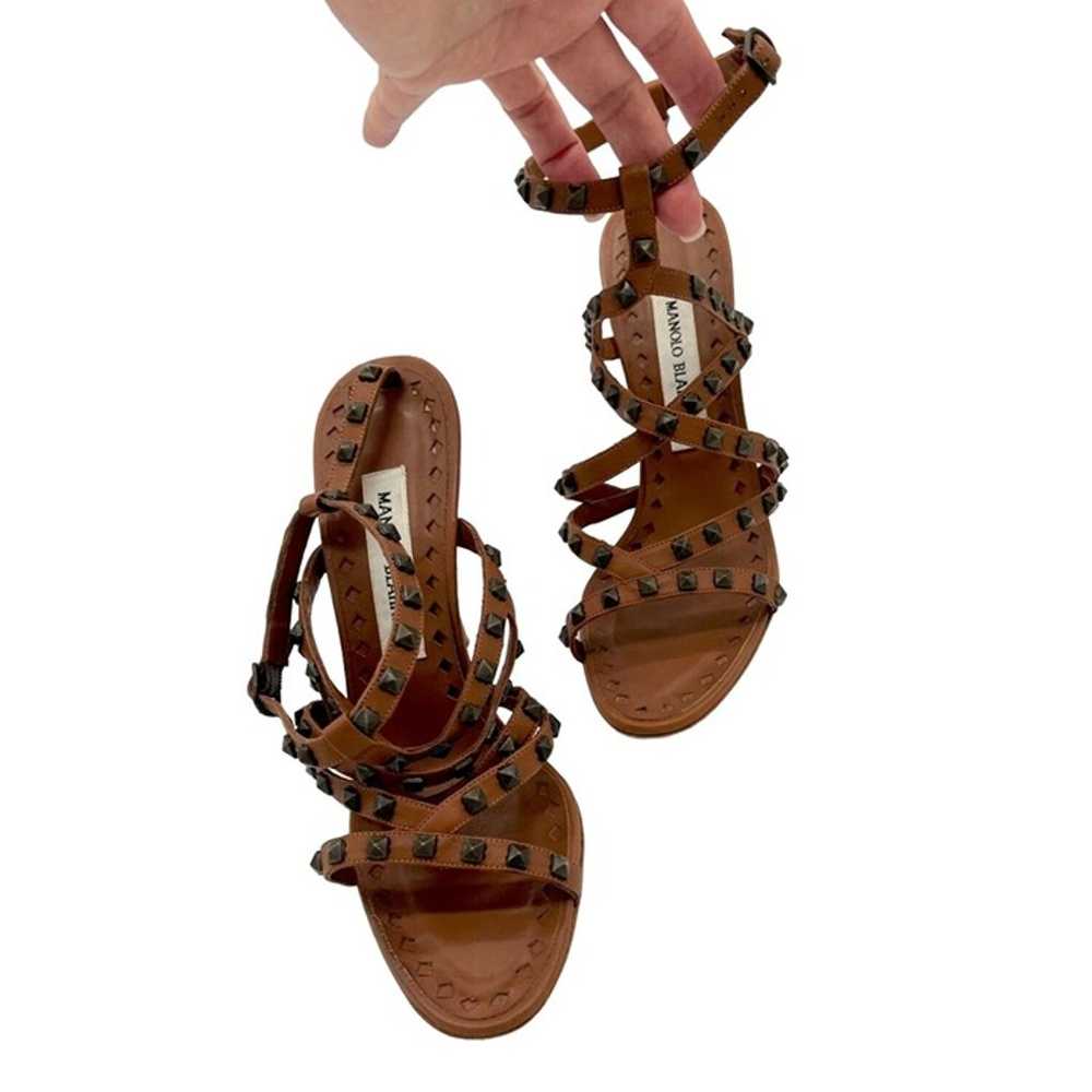 Manolo Blahnik Leather Studded Sandals - 8 - image 3