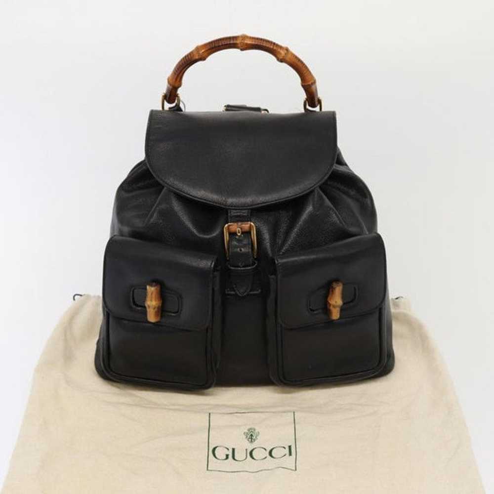 Gucci GUCCI Bamboo Backpack Leather Black Gold 00… - image 12