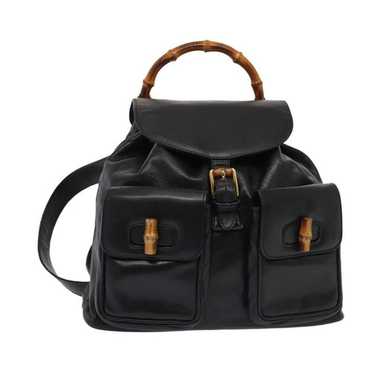 Gucci GUCCI Bamboo Backpack Leather Black Gold 00… - image 1