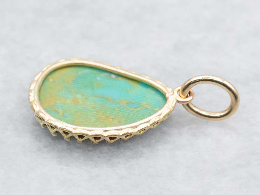 Green Turquoise Pendant set in Yellow Gold - image 2